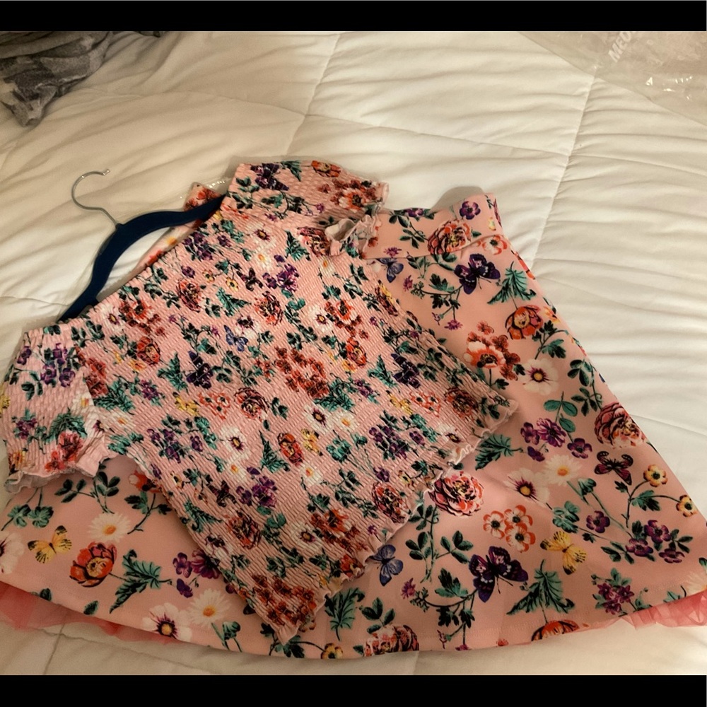 Girls floral print skirt and shirt